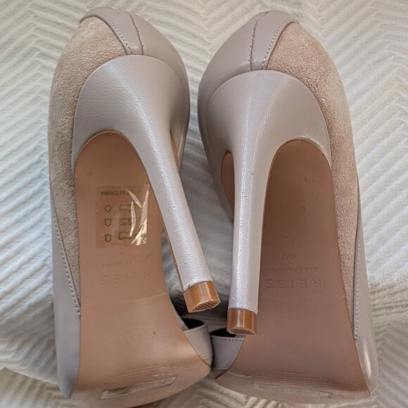 Reiss August Point Toe Court Shoes Leather & Suede Neutral Nude Size 40 Size 9.5 - Picture 7 of 8